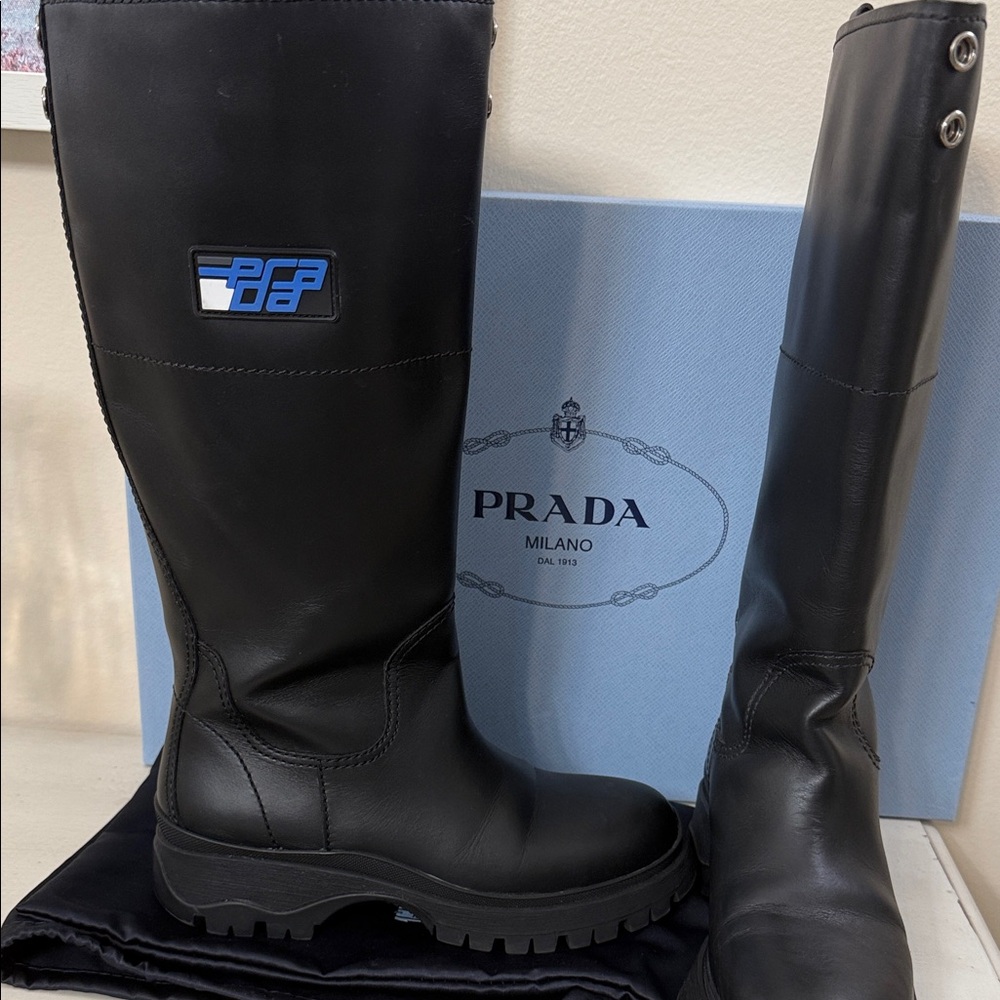 Prada Black Leather Knee-High Boots - Picture 3 of 5